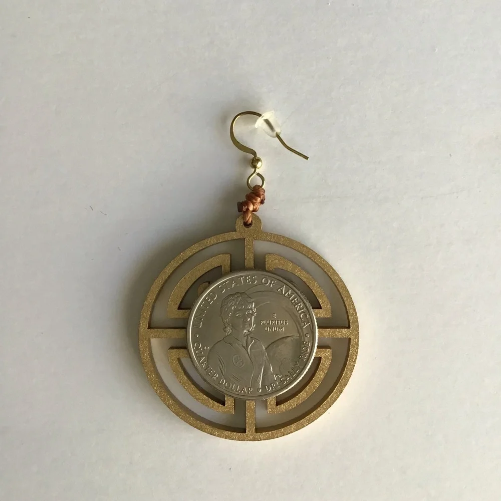 NEW Medallion Earrings Asian-Style Matte Gold Open Work Tagua Nut Lightweight - Picture 10 of 15